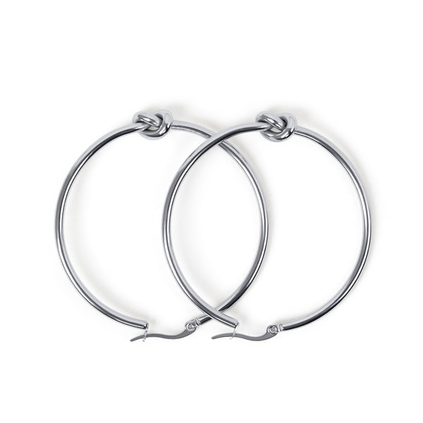 Knotted Hoop Earrings - Silver