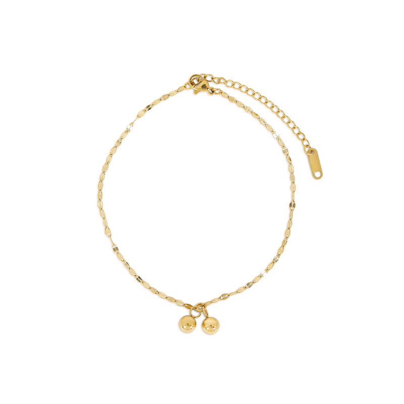Double Ball Pendant Anklet - Gold