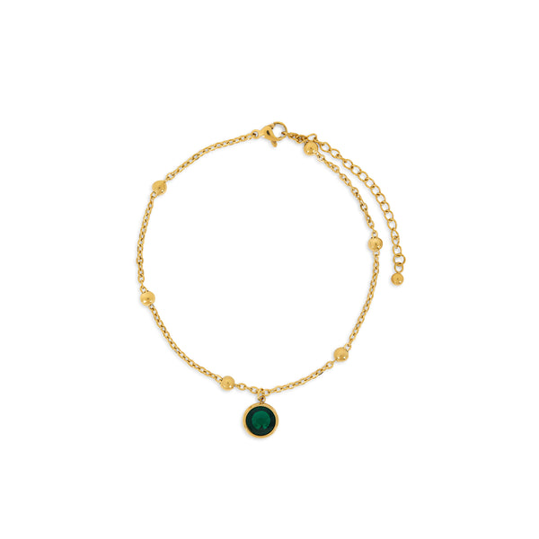 Emerald Ball Chain Anklet - Gold