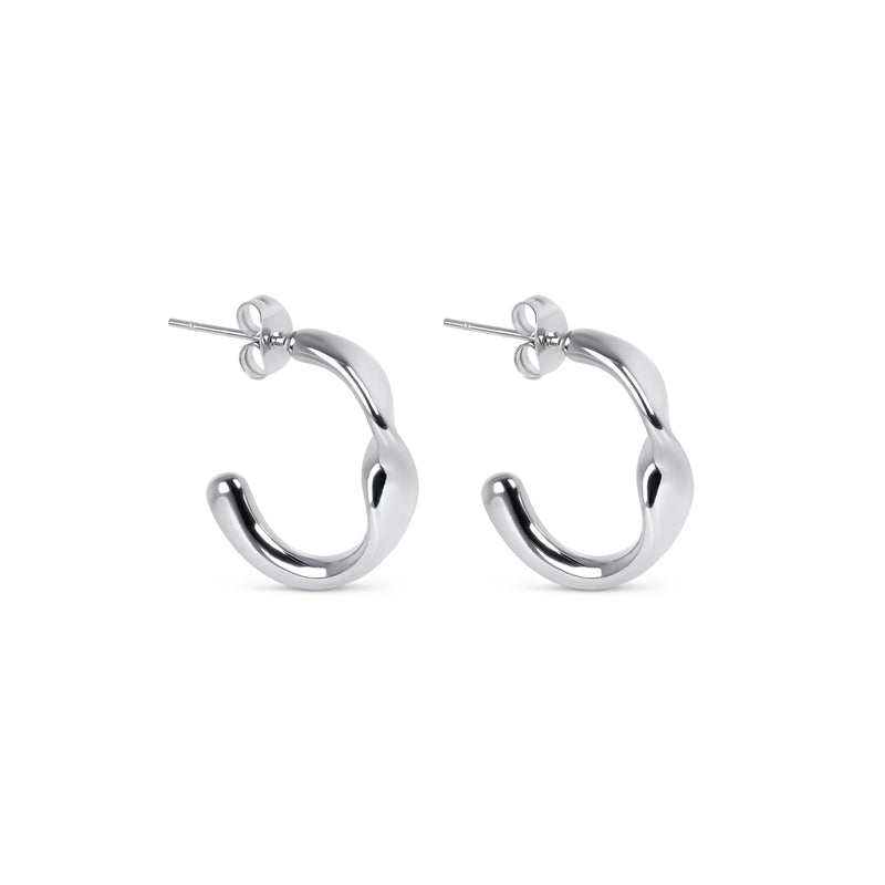 Sculpture Half Hoop Earrings - Silver