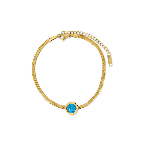 Aqua Stone Snake Chain Bracelet - gold