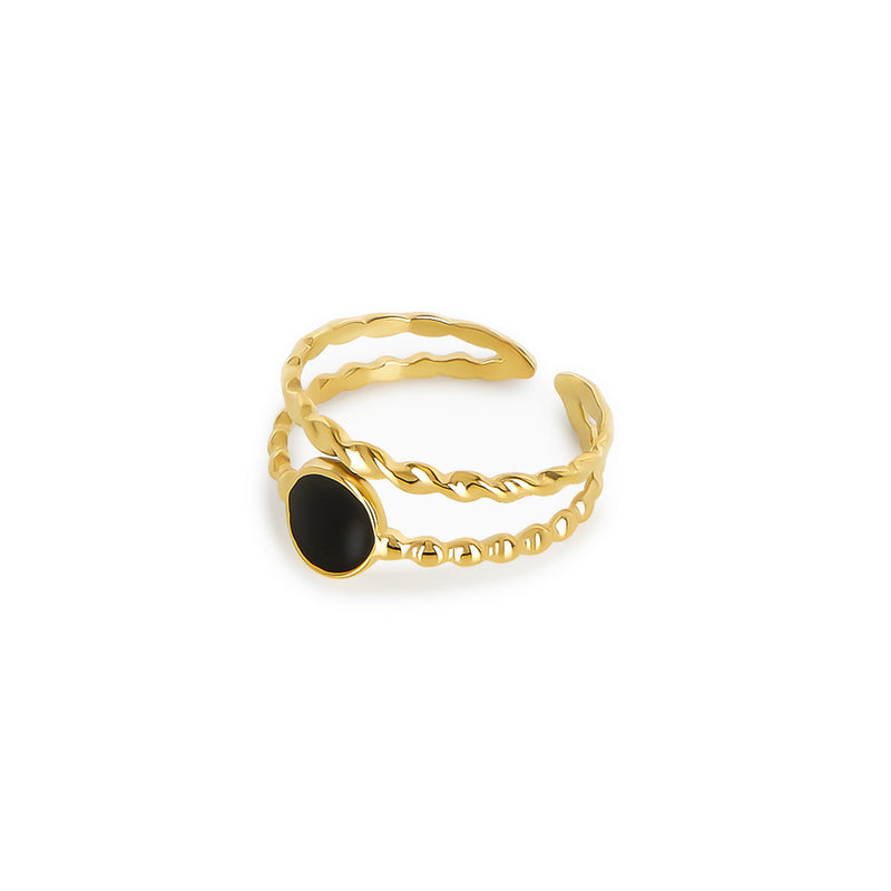 Layered Onyx Adjustable Double Ring - Gold