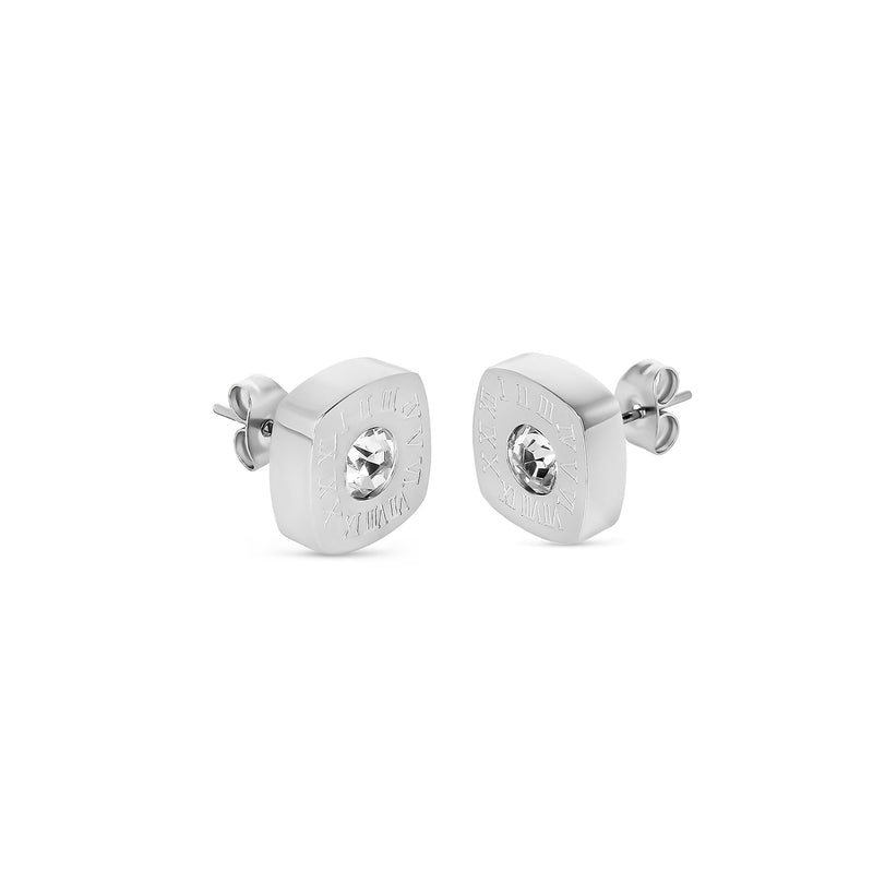 Square Latin Stud Stone Earrings - Silver