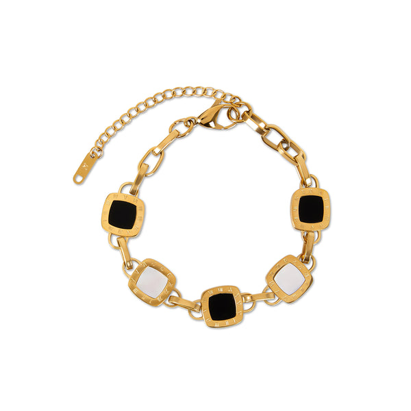 Square Monochrome Clip Chain Bracelet - Gold