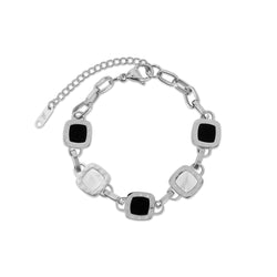 Squared Monochrome Clip Chain Bracelet - Silver