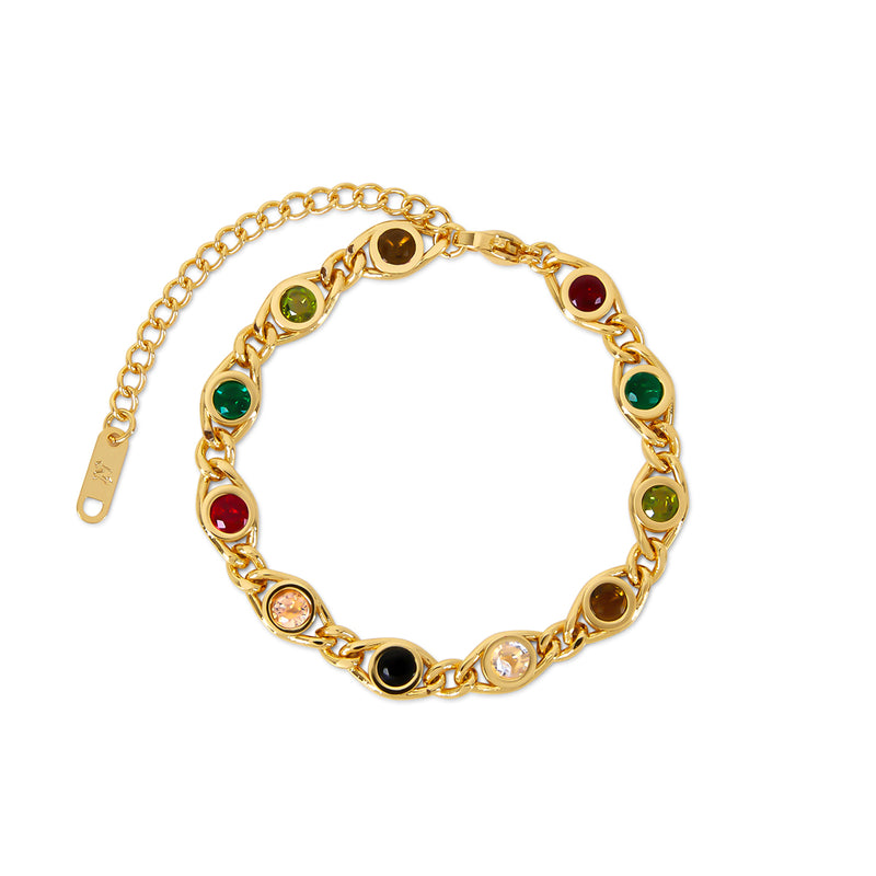 Gem Stone Chain Bracelet - Gold