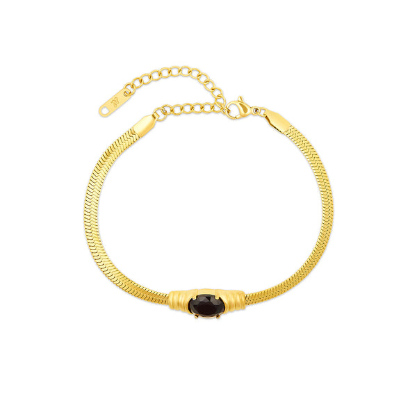 Onyx Gem Snake Chain Bracelet - Gold