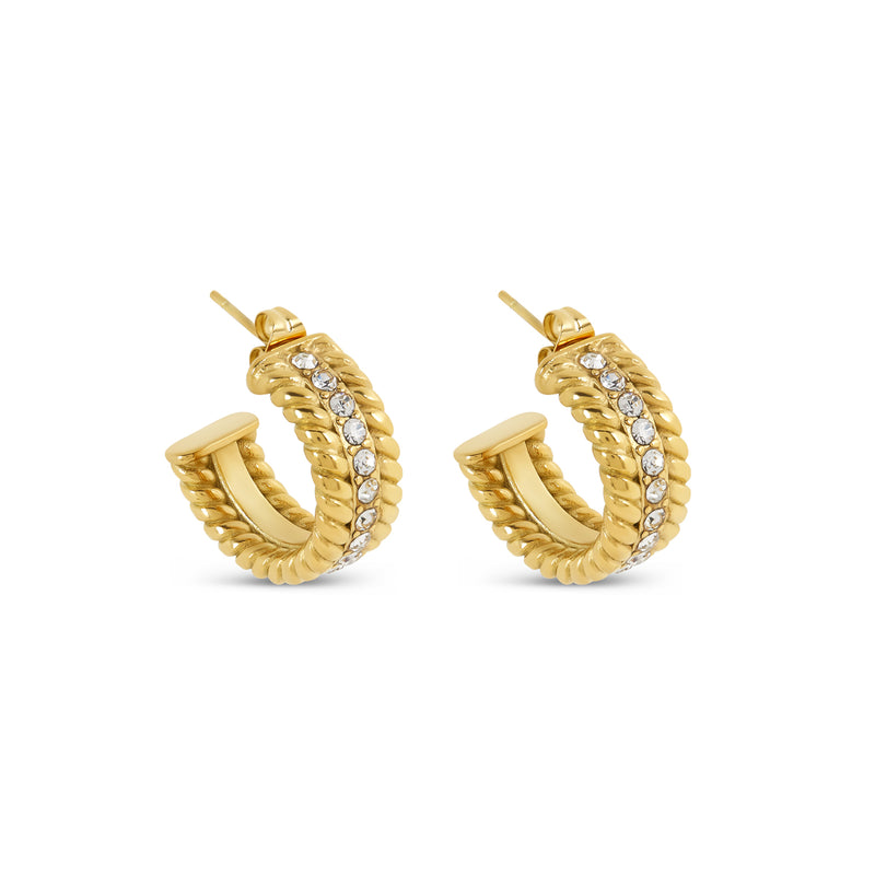 Curb Chain Stone Earrings - Gold