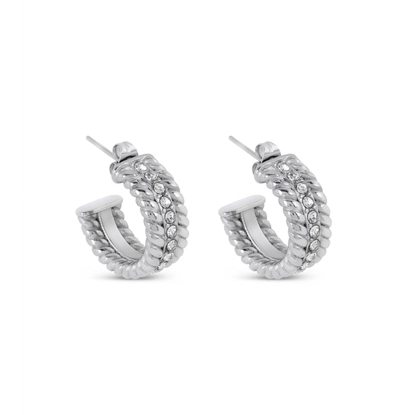 Curb Chain Stone Earrings - Silver