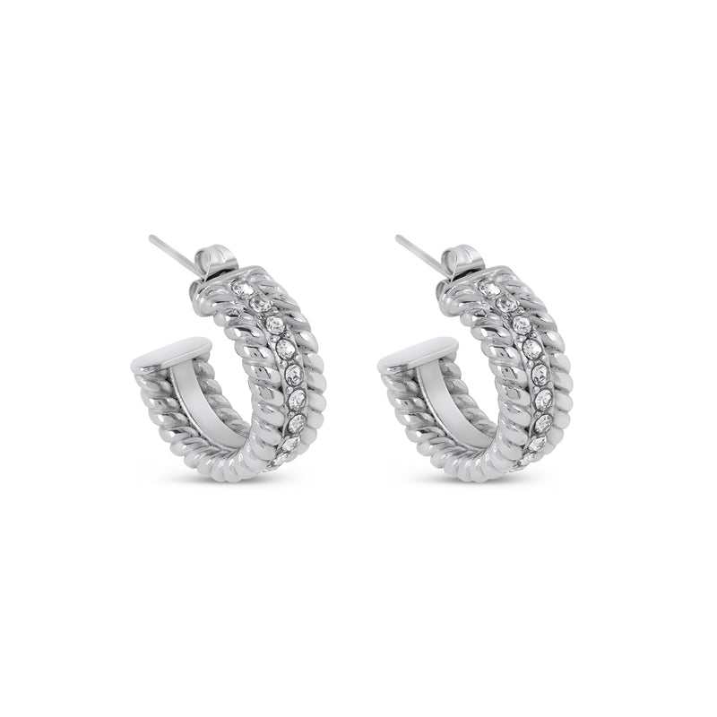 Curb Chain Stone Earrings - Silver