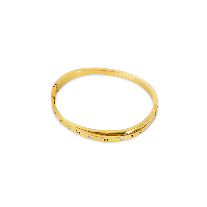 Roman Numeral Intertwine Bangle Bracelet - Gold
