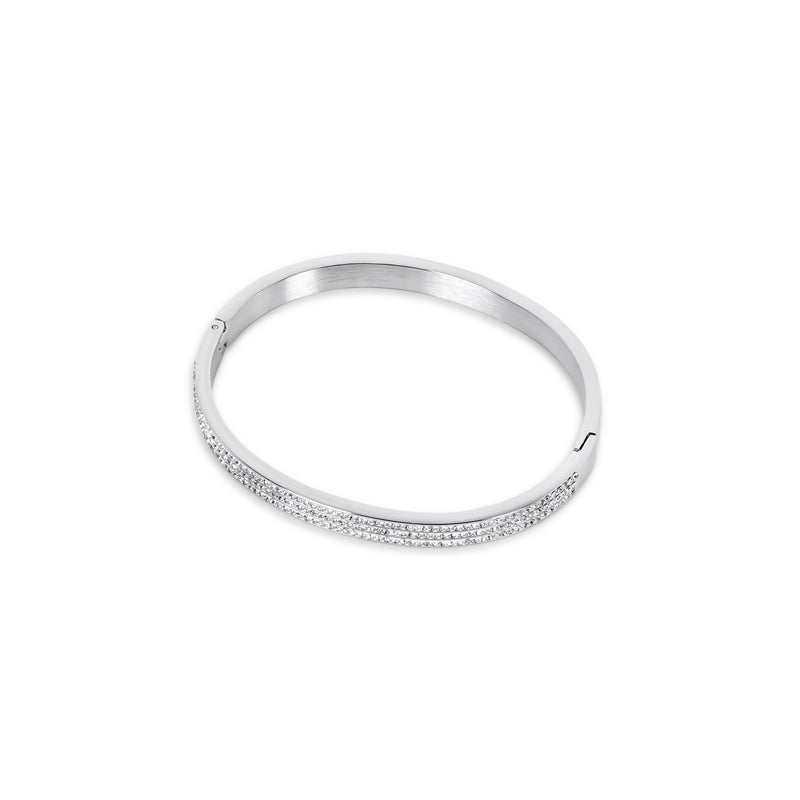 Luxe Stone Bangle Bracelet - Silver