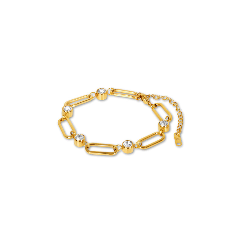 Oval Link Stone Chain Bracelet - Gold