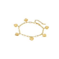 Textured Heart Pendant Anklet- Gold
