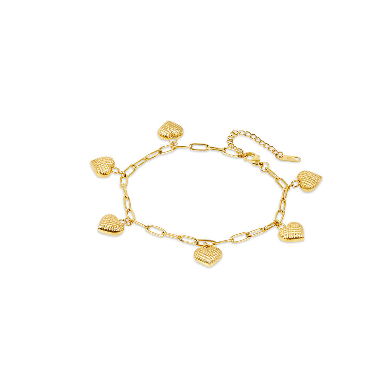 Textured Heart Pendant Anklet- Gold