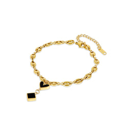 Onyx Heart Shell Chain Anklet - Gold