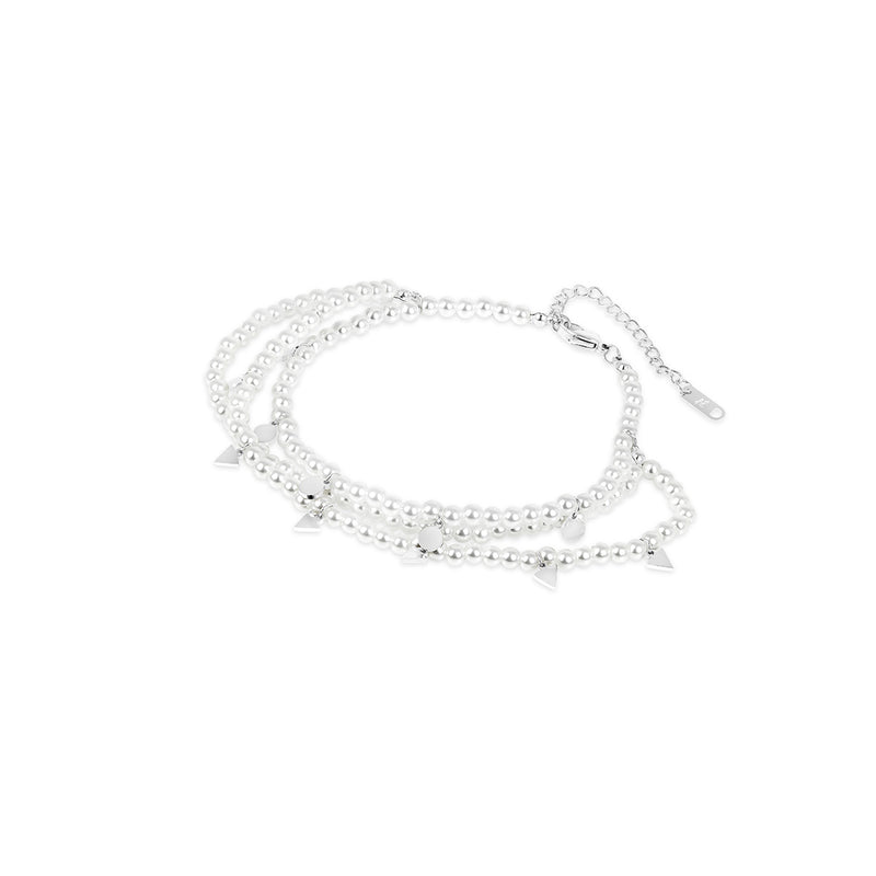 Layered Pearl Anklet -  Silver