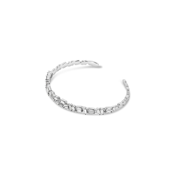 Stone CZ Baguette Cut Bangle - Silver