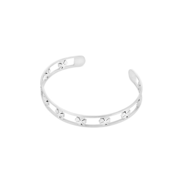 Hollow Clover Bangle - Silver