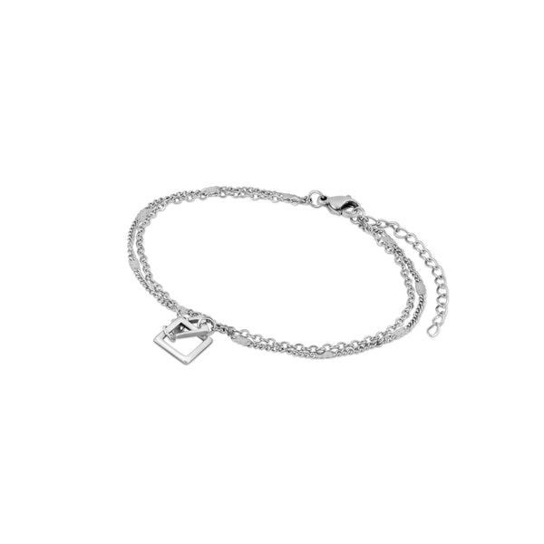 Square Link Pendant Bracelet - Silver