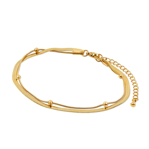 Snake Ball Double Chain Anklet - Gold
