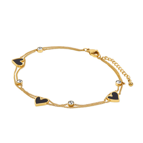 Stone Heart Double Chain Anklet - Gold