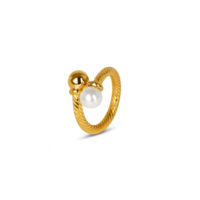 Pearl Ball Twisted Ring - Gold
