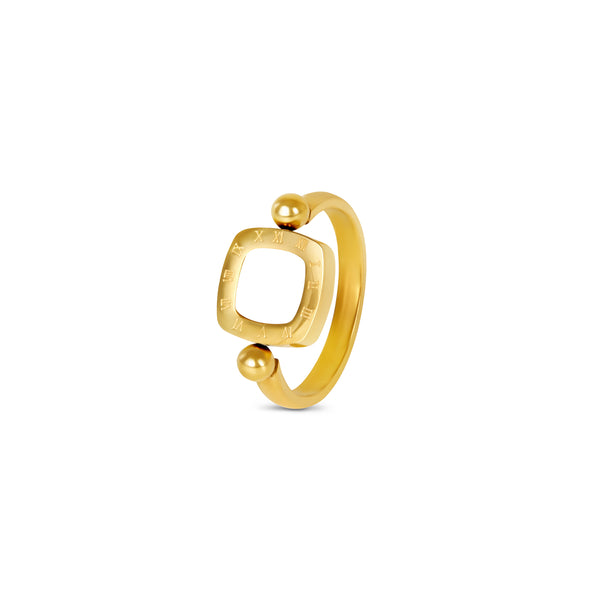 Quadratischer drehbarer Ziffern-Anhänger-Ring - Gold