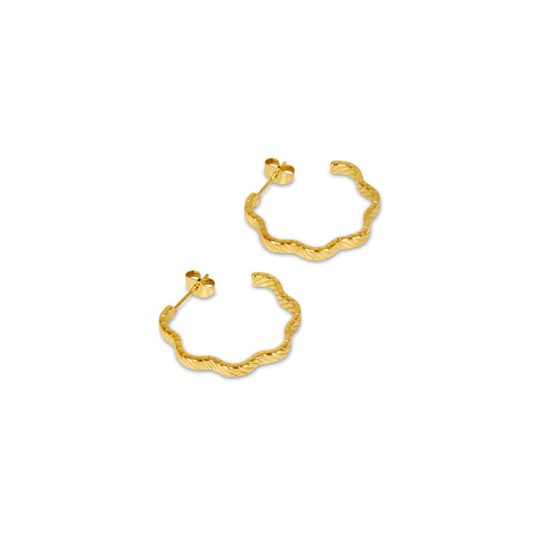 Asymmetrical Textured Hoop Earrings - Gold