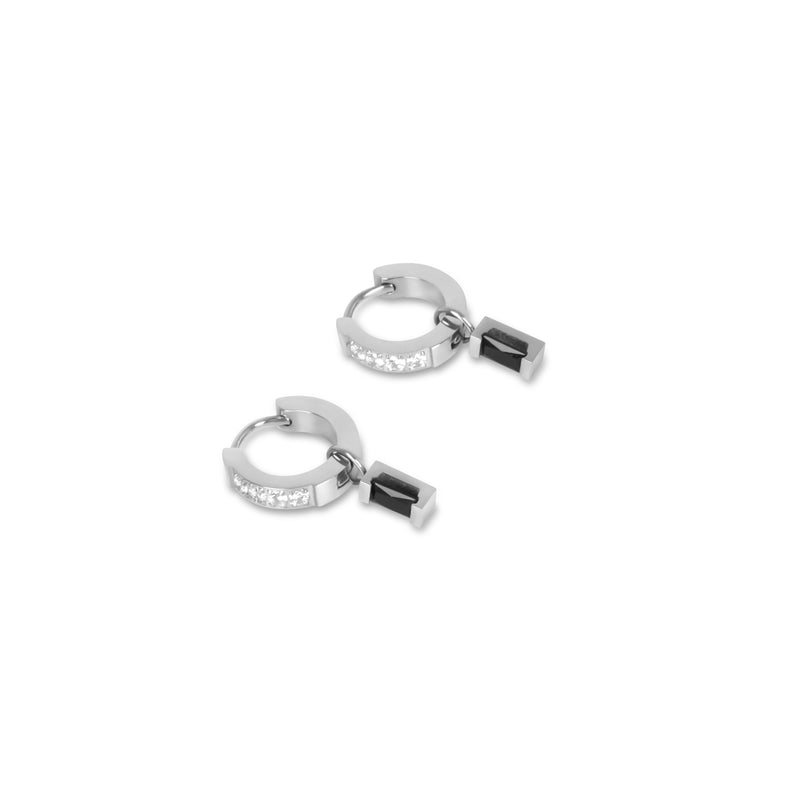 Opal Stone Huggie Earrings - Silver