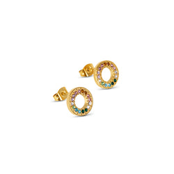 Multi-Colour Gem Stud Earrings - Gold