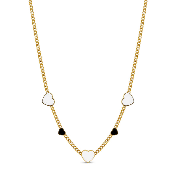 Monochrome Hearts Necklace - Gold