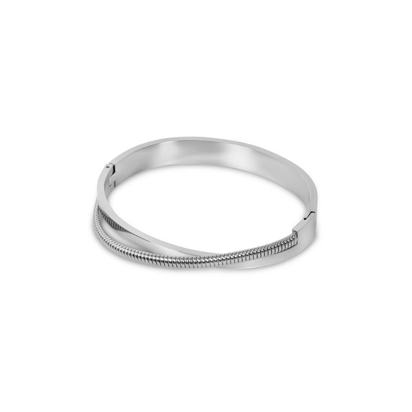 Double Layer Chunky Bangle - Silver