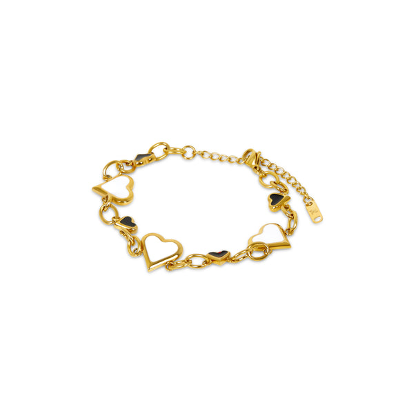 Monochrome Hearts Chain Bracelet - Gold