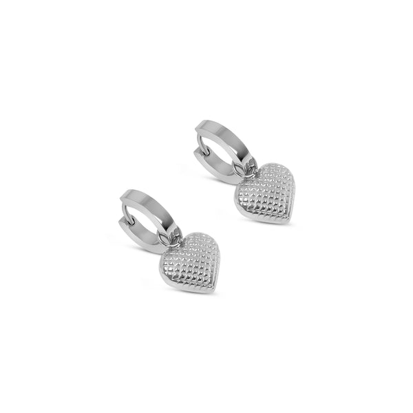 Heart Pendant Huggie Earrings - Silver