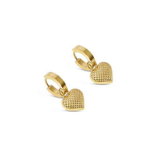 Heart Pendant Huggie Earrings - Gold