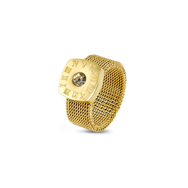 Mesh Strap Latin Stone Ring - Gold