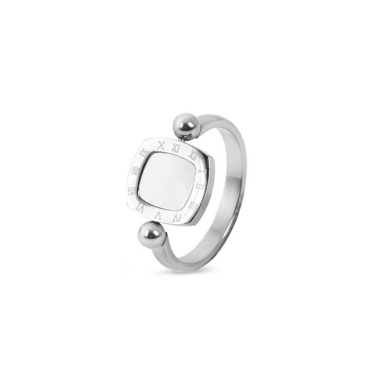 Square Rotatable Numeral Pendant Ring - Silver