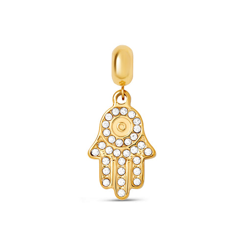 Hamsa Hand Stone Charm - Gold