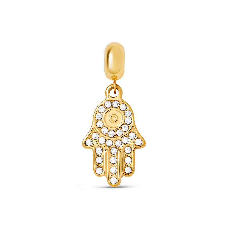 Hamsa Hand Stone Charm - Gold