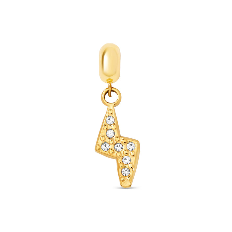 Lightning Bolt Stone Charm - Gold