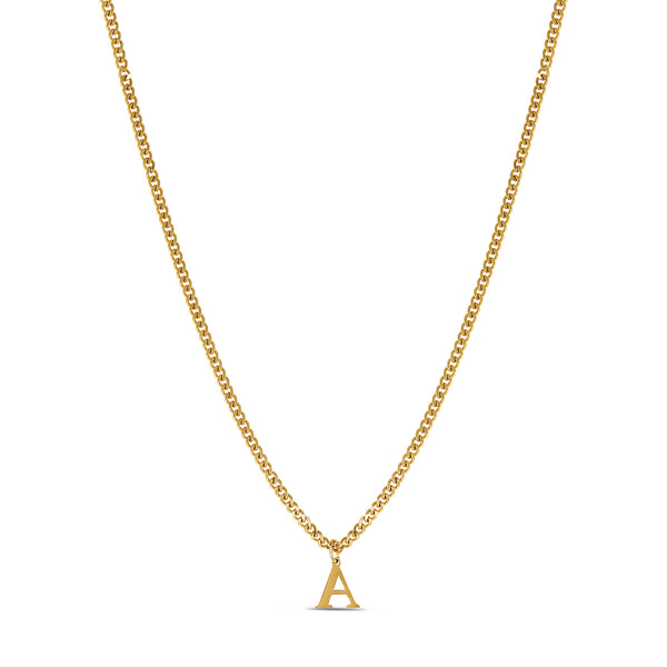 Curb Chain Initial Necklace - Gold