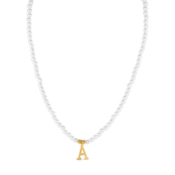 Pearl Initial Necklace - Gold