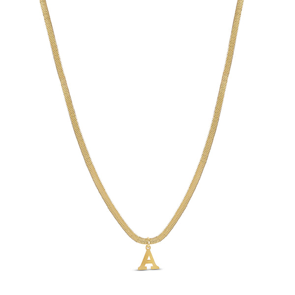 Snake Chain Initial Necklace - Gold