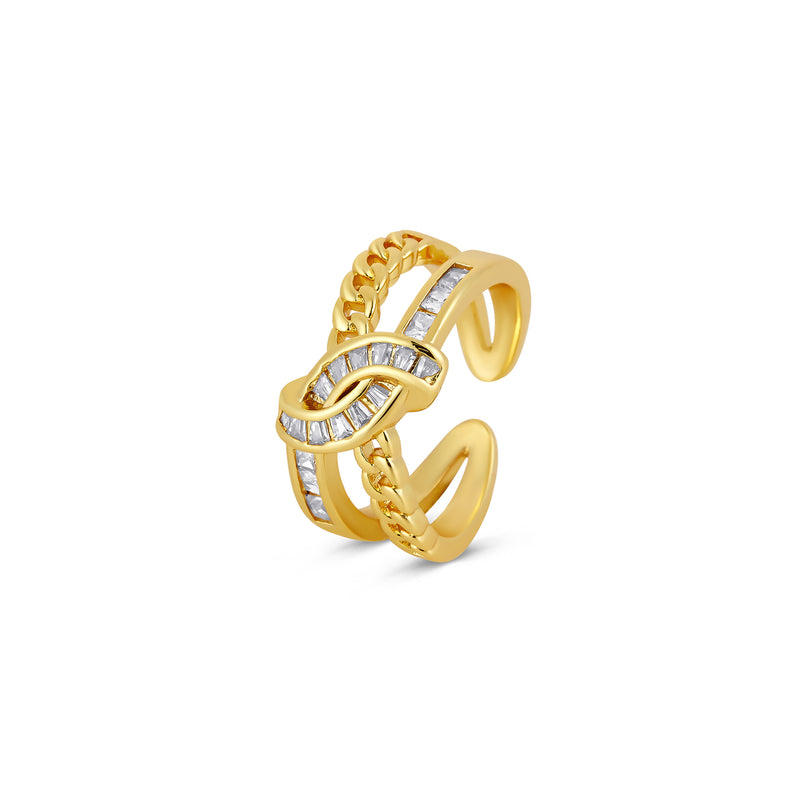 Woven Double Layer Stone Ring - Gold