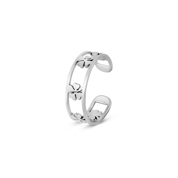 Hollow Clover Adjustable Ring - Silver