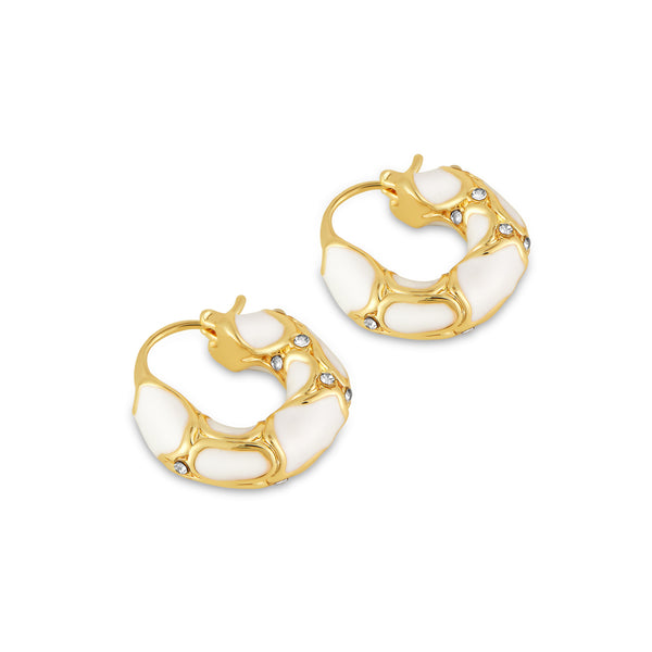 Venus Contrast Hoop Earrings - White/Gold