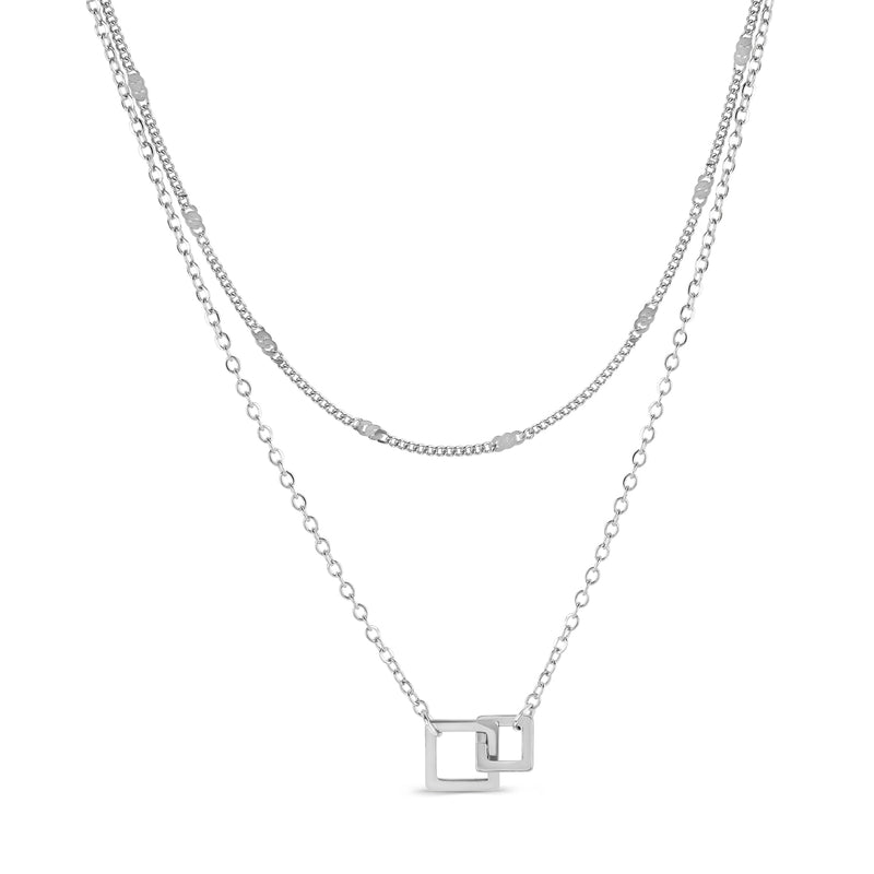 Square Link Pendant Necklace - Silver