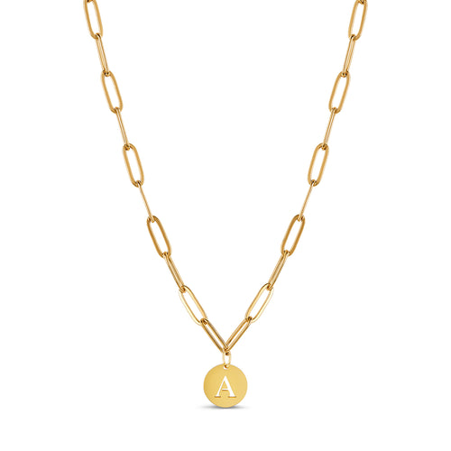 Engraved Clip Chain Initial Necklace - Gold