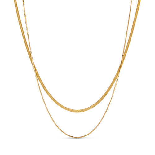 Snake Double Chain Necklace - Gold